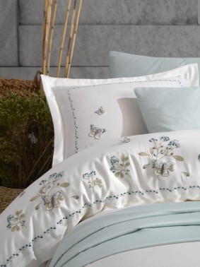 Artiva Embroidered 100% Cotton Sateen, Duvet Cover Set, Duvet Cover 200x220, Sheet 240x260, Double Size, Full Size Ekru - Thumbnail