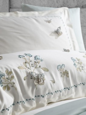 Artiva Embroidered 100% Cotton Sateen, Duvet Cover Set, Duvet Cover 200x220, Sheet 240x260, Double Size, Full Size Ekru - Thumbnail