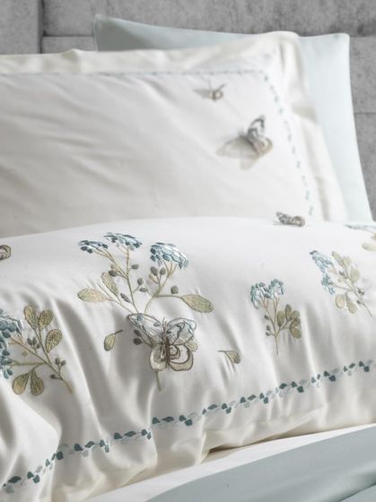 Artiva Embroidered 100% Cotton Sateen, Duvet Cover Set, Duvet Cover 200x220, Sheet 240x260, Double Size, Full Size Ekru