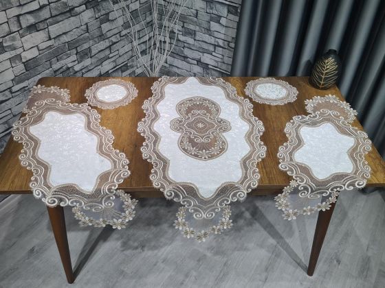 Aryen Velvet Cord 5 Piece Living Room Set Cream