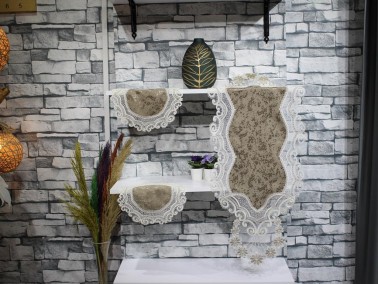 Aryen Embroidered Bedroom and Living Room Set Cappucino - Thumbnail