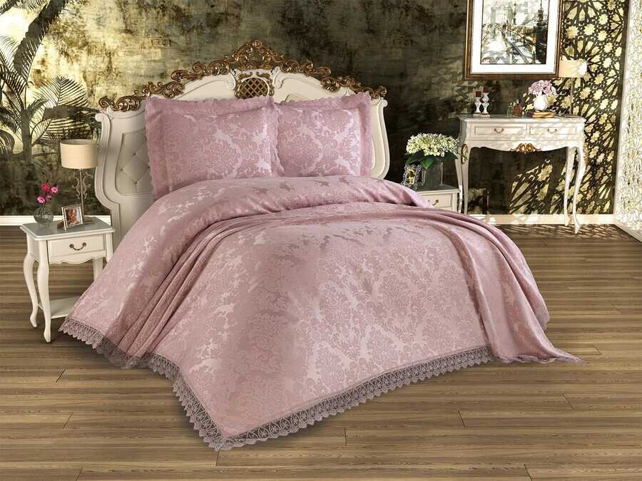 Dowry World - Arzum Jacquard Chenille Bed Cover Powder Dowry World - Arzum Jacquard Chenille Bed Cover Powder