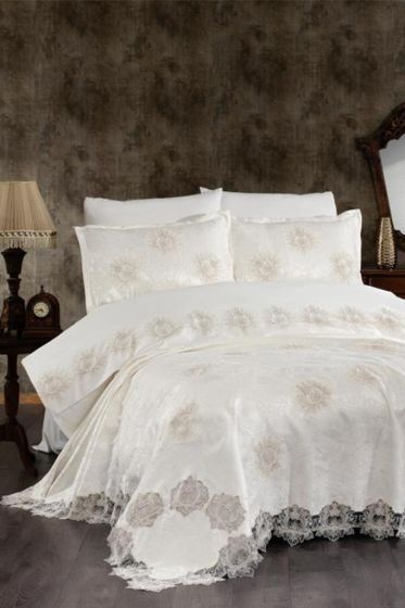 Asel Bridal Set 7pcs, Coverlet 240x250, Sheet 240x260, Duvet Cover 200x220, Pillowcase 50x70, Double Size, Cream