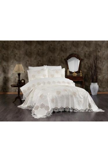 Asel Bridal Set 7pcs, Coverlet 240x250, Sheet 240x260, Duvet Cover 200x220, Pillowcase 50x70, Double Size, Cream
