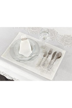 Asel Dinner Set 26 pcs, Tablecloth Rectangle, Runner, Placemat, Cream - Thumbnail