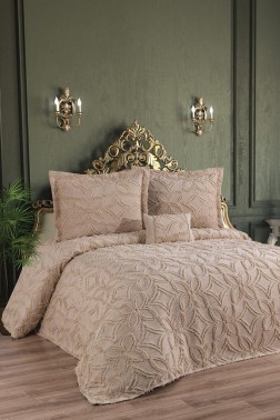Çeyiz Diyarı - Aslıhan King Size Cotton Bedspread Set, Coverlet 240x250,with Pillowcase, Double Size, Cotton Fabric, Beige Çeyiz Diyarı - Aslıhan King Size Cotton Bedspread Set, Coverlet 240x250,with Pillowcase, Double Size, Cotton Fabric, Beige