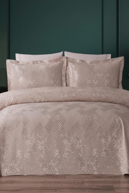 Asu Jacquard Cotton Chenille Bedspread 250x260 cm Double Size, King Size, Cappucino - Thumbnail