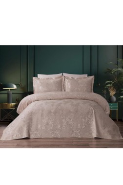 Asu Jacquard Cotton Chenille Bedspread 250x260 cm Double Size, King Size, Cappucino - Thumbnail