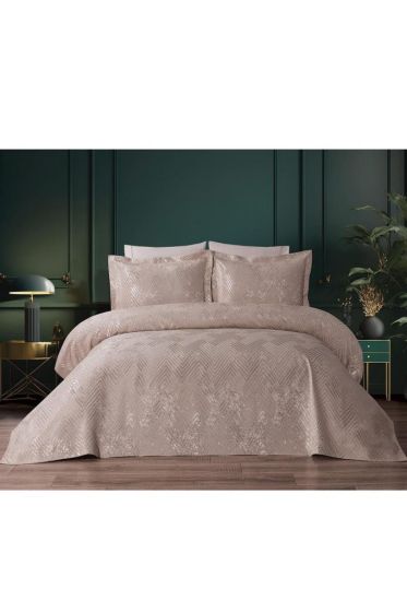 Asu Jacquard Cotton Chenille Bedspread 250x260 cm Double Size, King Size, Cappucino