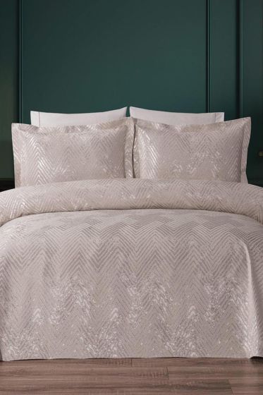 Asu Jacquard Cotton Chenille Bedspread 250x260 cm Double Size, King Size, Stone Color