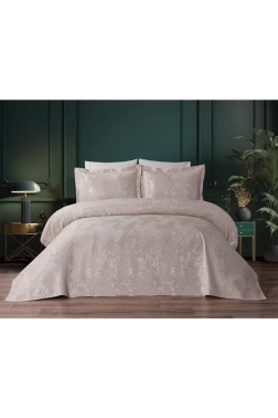 Asu Jacquard Cotton Chenille Bedspread 250x260 cm Double Size, King Size, Stone Color - Thumbnail