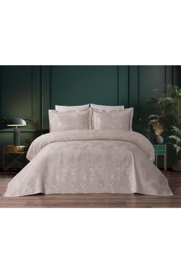 Asu Jacquard Cotton Chenille Bedspread 250x260 cm Double Size, King Size, Stone Color