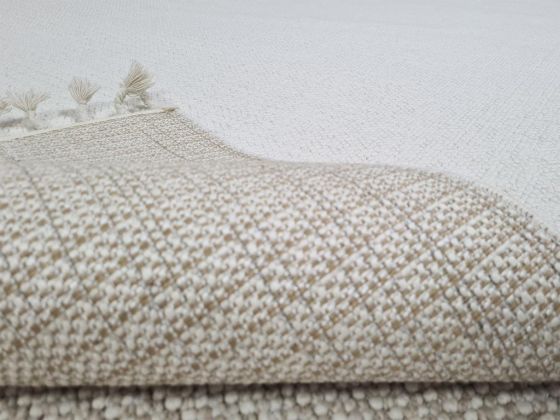 Authentic Rectangle 100% Microfiber Polyester Fringed Carpet 160x230 Cream