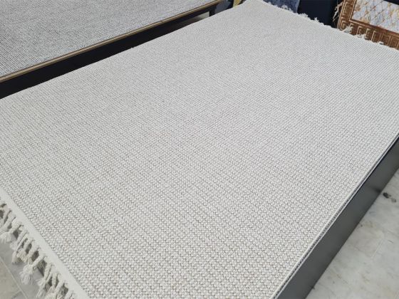 Authentic Rectangle 100% Microfiber Polyester Fringed Carpet 160x230 Cream Beige