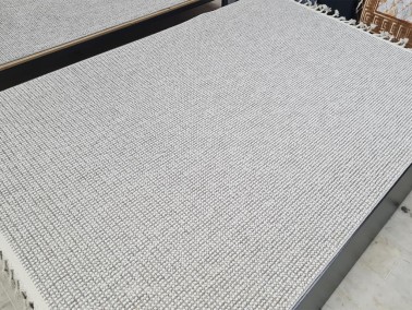 Authentic Rectangle 100% Microfiber Polyester Fringed Carpet 160x230 Cream Grey - Thumbnail