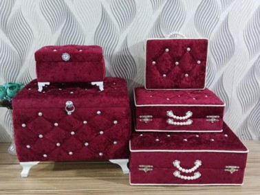 Avangarde Plain 5 Liter Dowry Chest Set Burgundy - Thumbnail