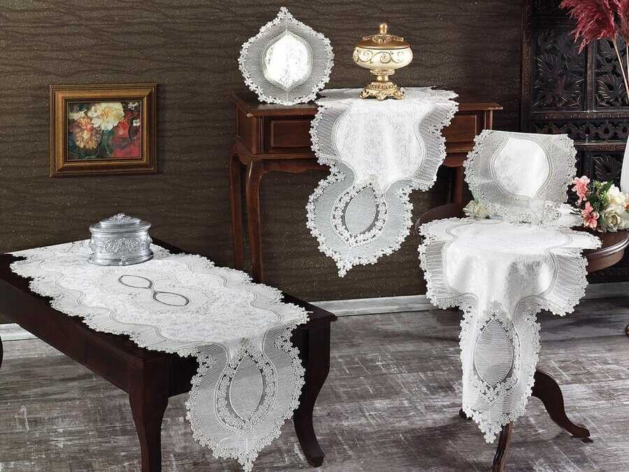 Aygun Velvet Cord 5 Piece Living Room Set Cream - Thumbnail