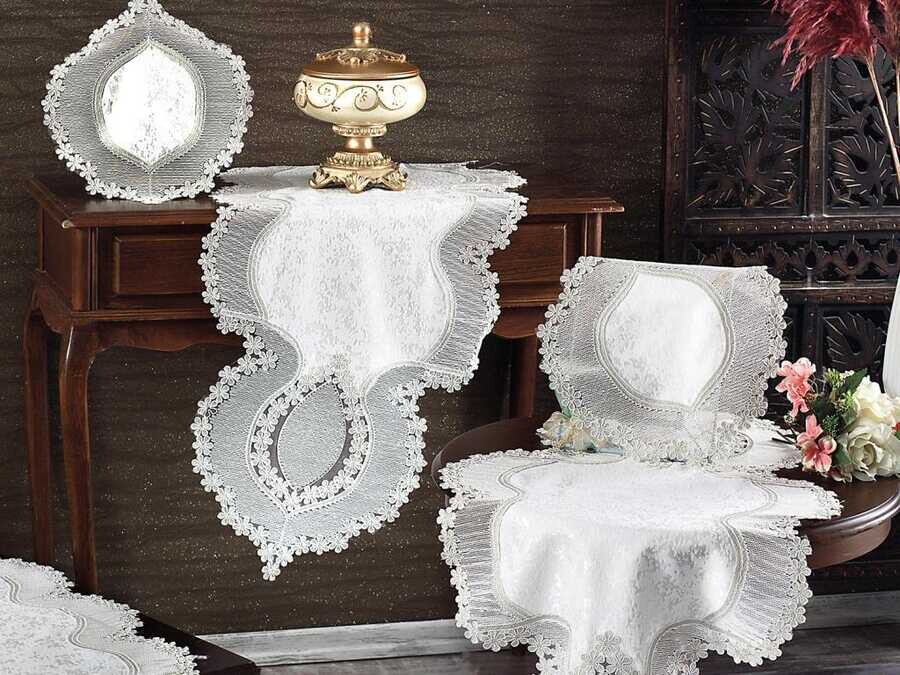 Aygun Velvet Cord 5 Piece Living Room Set Cream - Thumbnail