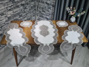 Aygun Velvet Cordless 5 Piece Living Room Set Cream Silver - Thumbnail