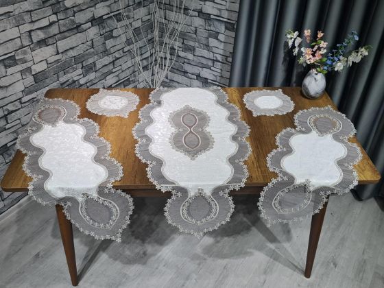 Aygun Velvet Cordless 5 Piece Living Room Set Cream Silver