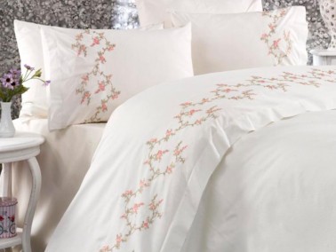 Dowry World - Aylis Embroidered Duvet Cover Set Cream-Cream Dowry World - Aylis Embroidered Duvet Cover Set Cream-Cream