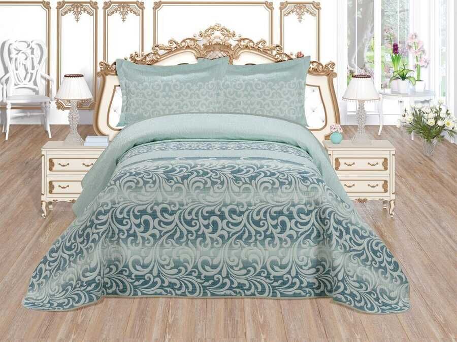 Aysu طقم غطاء سرير مزدوج من قماش الجاكار لون النعناع