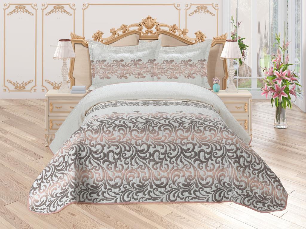  Aysu طقم غطاء سرير مزدوج من قماش الجاكار لون الكابتشينو 