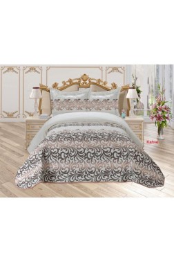 Aysu Queen Size Bedspread Set, Coverlet 180x240 with Pillowcase, Jacquard Fabric, Single Size, Brown - Thumbnail