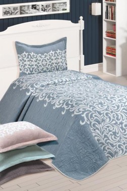 Aysu Queen Size Bedspread Set, Coverlet 180x240 with Pillowcase, Jacquard Fabric, Single Size, Gray - Thumbnail