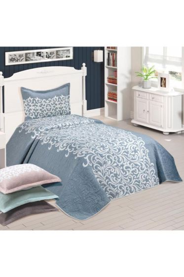 Aysu Queen Size Bedspread Set, Coverlet 180x240 with Pillowcase, Jacquard Fabric, Single Size, Gray