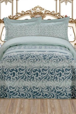 Aysu Queen Size Bedspread Set, Coverlet 180x240 with Pillowcase, Jacquard Fabric, Single Size, Green - Thumbnail