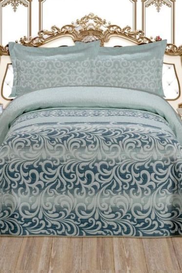 Aysu Queen Size Bedspread Set, Coverlet 180x240 with Pillowcase, Jacquard Fabric, Single Size, Green
