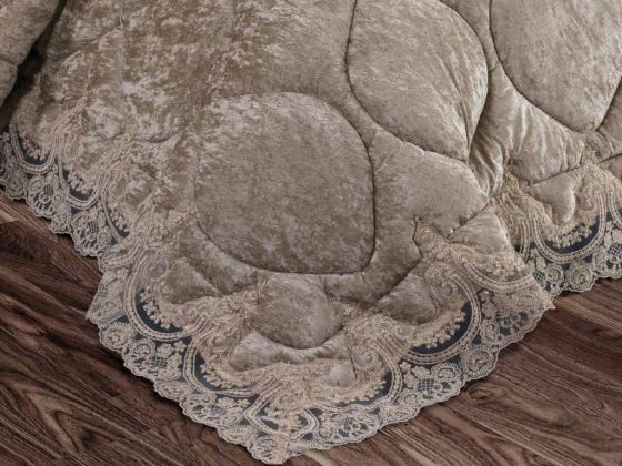 Ayzer Embroidered Velvet Quilt Set 6 Pieces Beige