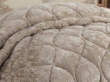 Ayzer Embroidered Velvet Quilt Set 6 Pieces Beige - Thumbnail