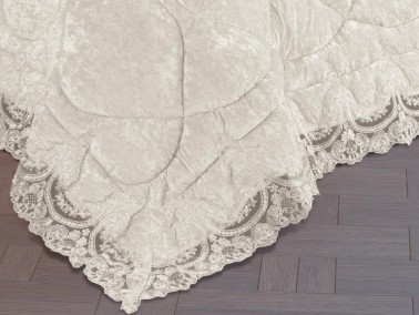 Ayzer Embroidered Velvet Quilt Set 6 Pieces Cream - Thumbnail