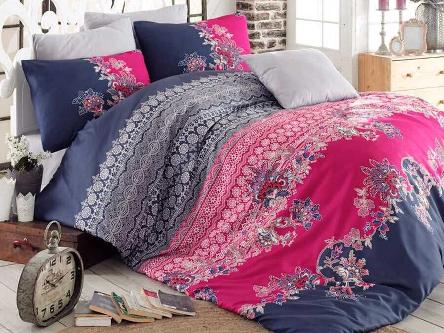  Alize 100% Cotton Double Duvet Cover Set Navy Blue