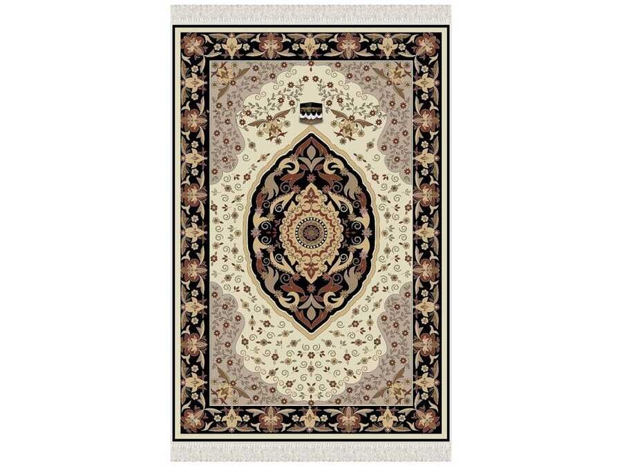 Azra Velvet Prayer Rug Black - Thumbnail