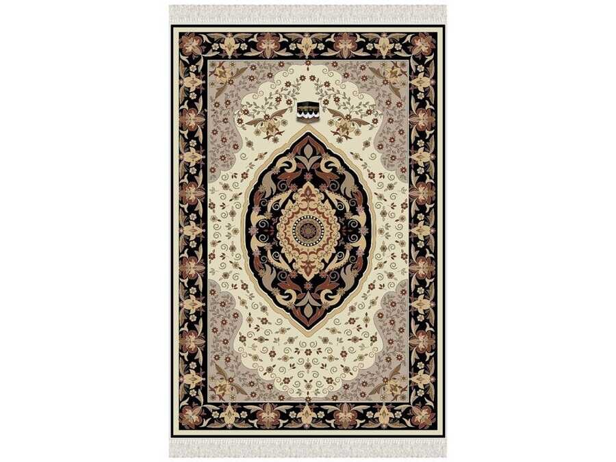 Azra Velvet Prayer Rug Black - Thumbnail