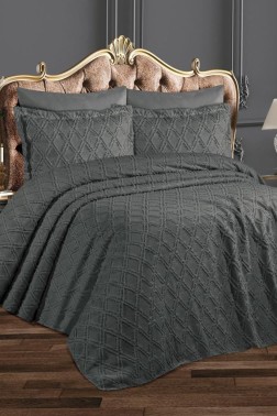 Çeyiz Diyarı - Azra King Bedspread Set 3pcs, Coverlet 240x260, Pillowcase 50x70, Double Size, Antrachite Çeyiz Diyarı - Azra King Bedspread Set 3pcs, Coverlet 240x260, Pillowcase 50x70, Double Size, Antrachite