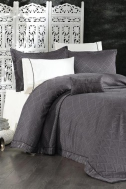 Çeyiz Diyarı - Bahar 7 pcs Bridal Set, Bedspread 260x260, Sheet 240x260, Double Size, King Size, Silk Velvet Chenille Fabric Antrachite Çeyiz Diyarı - Bahar 7 pcs Bridal Set, Bedspread 260x260, Sheet 240x260, Double Size, King Size, Silk Velvet Chenille Fabric Antrachite