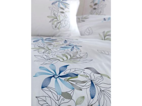 Spring Embroidered Cotton Satin Duvet Cover Set Cream Blue