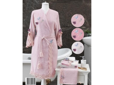 Çeyiz Diyarı - Bamboo Elif Women's Bathrobe Set Powder Çeyiz Diyarı - Bamboo Elif Women's Bathrobe Set Powder