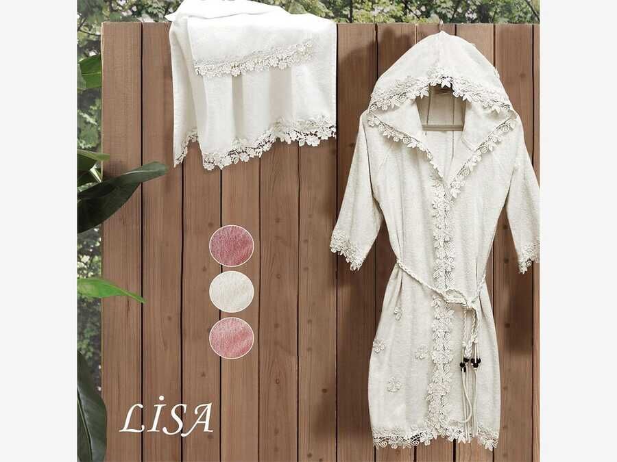 Bamboo Lace Lisa Hooded Women's Bathrobe Set Cream