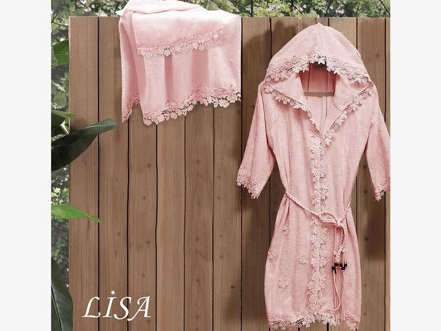 Bamboo Lacy Lisa Hooded Women's Bathrobe Set Powder