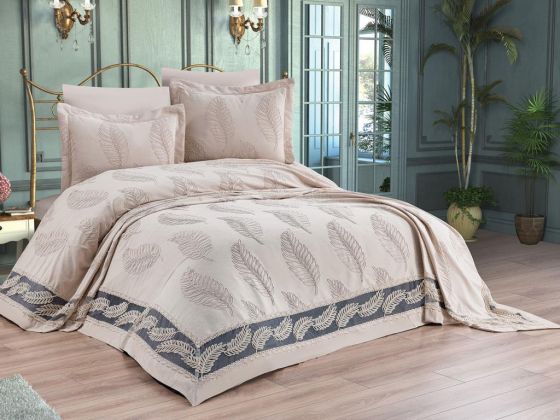 Barbara Bedspread Set 6pcs, Coverlet 265x265, Sheet 240x250, Pillowcase 50x70, Double Size, Cappucino