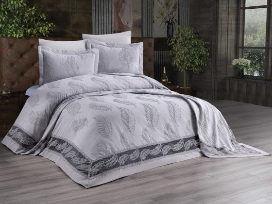 Barbara Bedspread Set 6pcs, Coverlet 265x265, Sheet 240x250, Pillowcase 50x70, Double Size, Grey