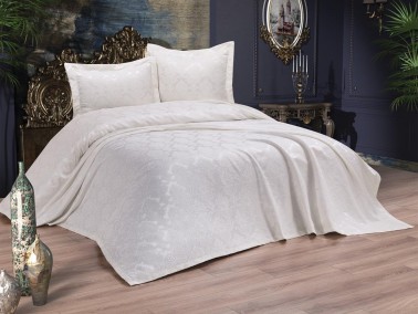 Çeyiz Diyarı - Barcelona Bedspread Set 3pcs, Coverlet 240x250, Pillowcase 50x70, Double Size, Cream Çeyiz Diyarı - Barcelona Bedspread Set 3pcs, Coverlet 240x250, Pillowcase 50x70, Double Size, Cream