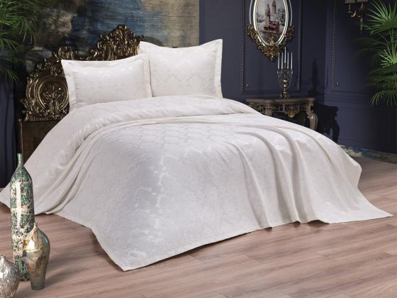 Barcelona Bedspread Set 3pcs, Coverlet 240x250, Pillowcase 50x70, Double Size, Cream