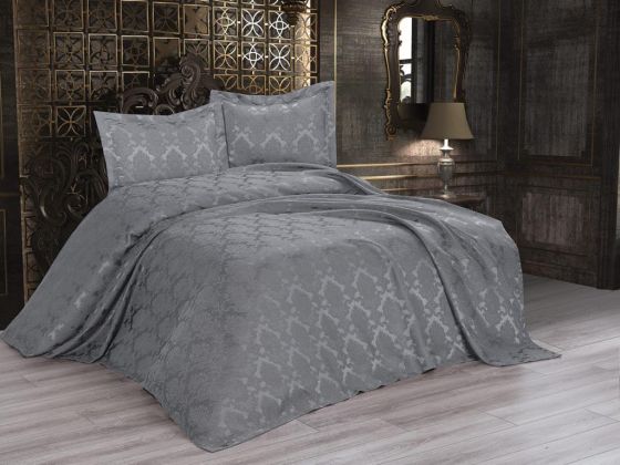 Barcelona Bedspread Set 3pcs, Coverlet 240x250, Pillowcase 50x70, Double Size, Grey