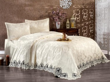 Başak Double Bedspread Set Ecru - Thumbnail